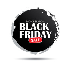 Black friday sale circle banner with white text on grunge black brush stroke. Use for discount, shopping, promotion, advertising.