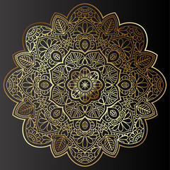 Vector round circle. Mandala style. Decorative element with gold.