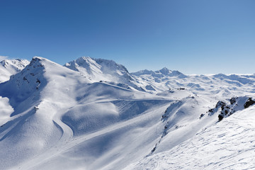 Val Thorens, France - February 26, 2018: Mountains in French Alps