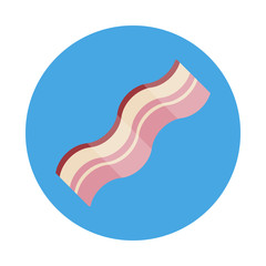 Bacon flat icon isolated on blue background. Simple bacon in flat style, vector illustration for web and mobile design. Breakfast elements vector sign symbol.