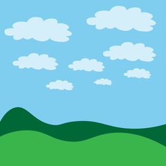 Obraz na płótnie Canvas Vector illustration.Green landscape with blue sky and clouds.