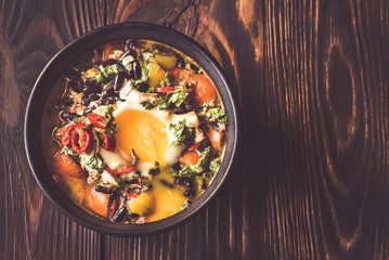 Soup of black beans and an egg