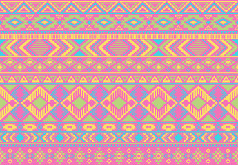 Ikat pattern tribal ethnic motifs geometric seamless vector background. Modern ikat tribal motifs clothing fabric textile print traditional design with triangle and rhombus shapes.