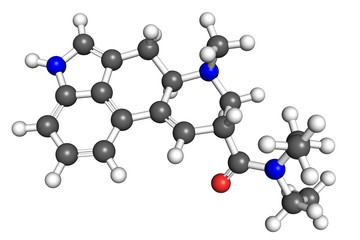 LSD molecule, ball and stick model.
