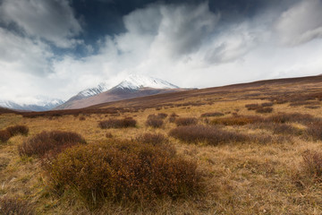 Naklejka premium widely field, mountain and cloud in dramatic