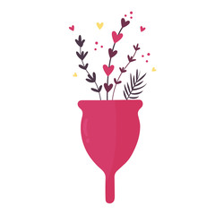 Zero waste menstrual cup with flowers and leaves
