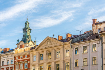 Fototapeta na wymiar View of Lviv old buildings. Ukraine