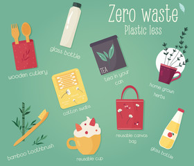 Zero waste collection with rules. Eco concept
