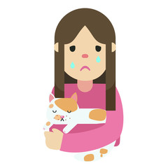 A sick cat with sad owner, vector 