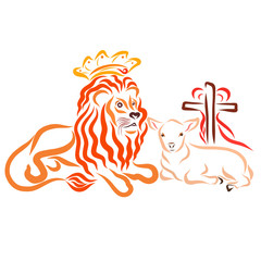The Lord Jesus and the Cross with a Heart, the Royal Lion and the Lamb