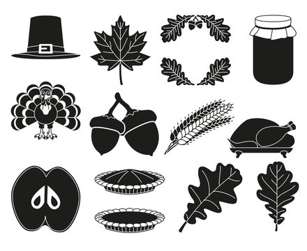 13 Black White Thanksgiving Silhouette Elements