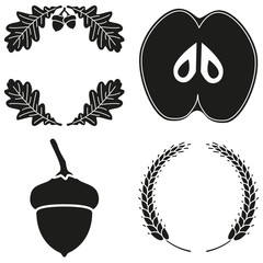4 black and white harvest silhouette elements set