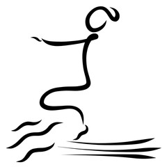 Abstract image of a woman jumping from a springboard, winding line