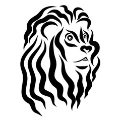 lion's head, with a wavy mane, black sketch