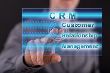 Man touching a crm concept