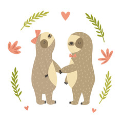 Two cute dancing sloth in love.