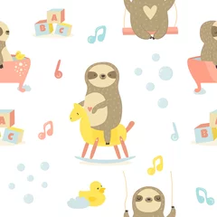 Wall murals Sloths Seamless baby pattern with cute sloths