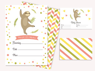 Baby shower invitation card with cute sloth