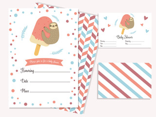 Baby shower invitation card with cute sloth