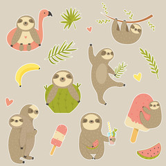 Big set of stickers with cute sloth © danceyourlife