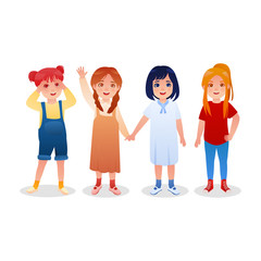 Fototapeta premium Set Of Illustration Character Design Little Girl Junior School Kindergarden Vector Cartoon