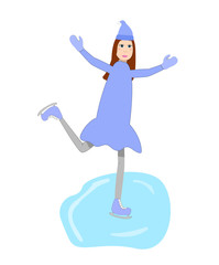 Joyful girl skating on the ice rink.Vector illustration EPS10
