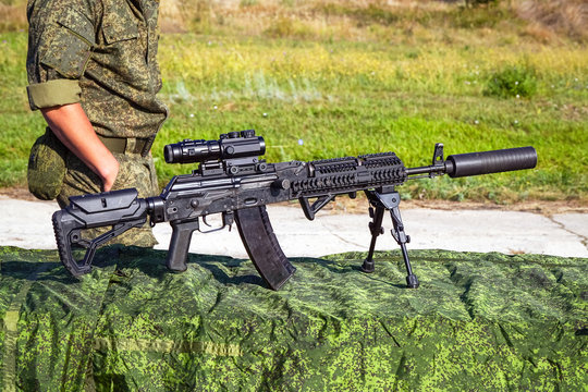 The upgraded Kalashnikov AK47 assault rifle on bipods