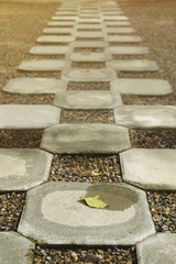 Cement Block Pathway on Gravel Garden Floor