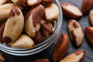 brazil nut on a dark stone background