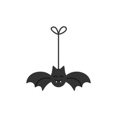 Cute hand drawn spooky bat vector illustration. Halloween bat, vampire hanging on string, isolated.