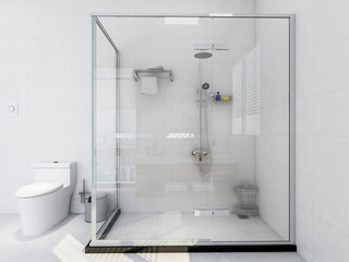 Modern apartment bathroom design, toilet and shower room in spacious room