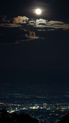 Chiang Mai landscape and red full moon and clouds