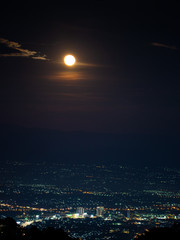 Chiang Mai landscape and red full moon and clouds