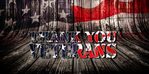 Thank you veterans, wooden background with american fag