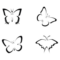 Vector illustration of stylized butterflies on white background