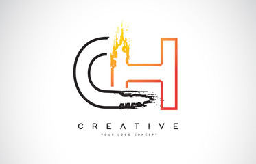 CH Creative Modern Logo Design with Orange and Black Colors. Monogram Stroke Letter Design.