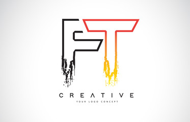 FT Creative Modern Logo Design with Orange and Black Colors. Monogram Stroke Letter Design.