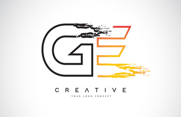 GE Creative Modern Logo Design with Orange and Black Colors. Monogram Stroke Letter Design.