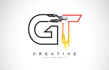 GT Creative Modern Logo Design with Orange and Black Colors. Monogram Stroke Letter Design.