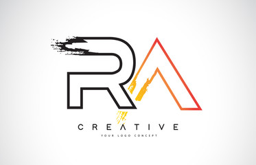 RA Creative Modern Logo Design with Orange and Black Colors. Monogram Stroke Letter Design.