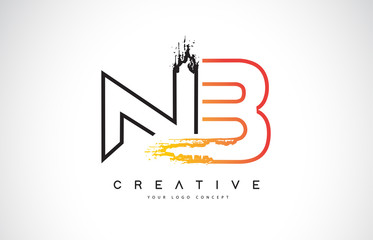 NB Creative Modern Logo Design with Orange and Black Colors. Monogram Stroke Letter Design.