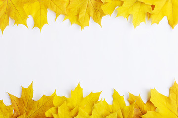 Fototapeta premium Autumn composition of leaves on a white background. Concept copy space.