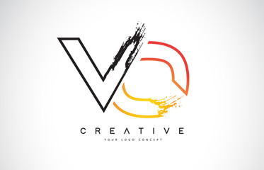 VO Creative Modern Logo Design with Orange and Black Colors. Monogram Stroke Letter Design.