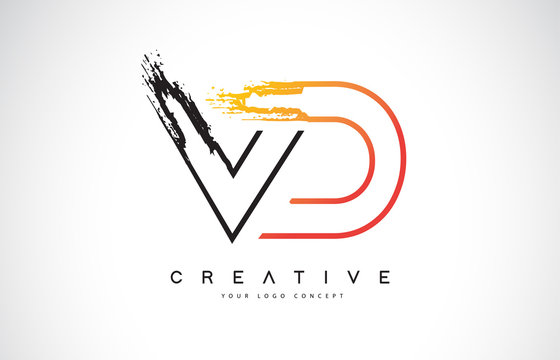 VD Creative Modern Logo Design with Orange and Black Colors. Monogram Stroke Letter Design.