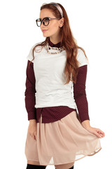 Blank t-shirt mock-up - Cute preppy, fashion geek girl ready for your design