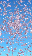Flying euro banknotes against the sky background. Money is flying in the air. 500 EURO in color. 3D illustration