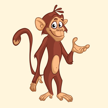 Funny monkey cartoon icon. Vector illustration of drawing monkey outlined