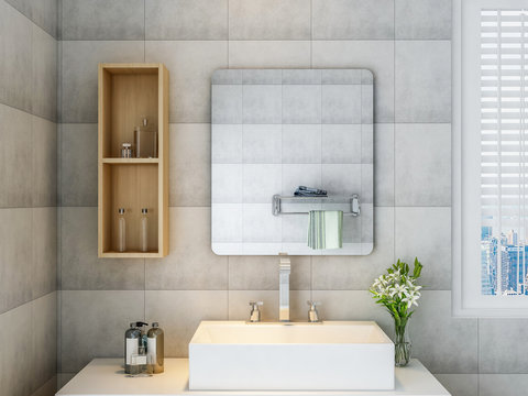 Spacious Bathroom With Sink And Mirror, Etc.