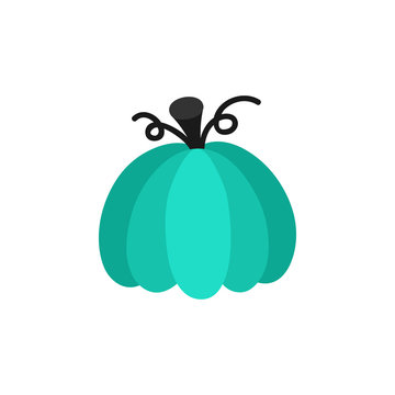 Bright blue, turquoise hand drawn cute pumpkin vector illustration. Halloween, autumn colorful pumpkin, isolated.