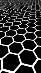White honeycomb on a black background. Perspective view on polygon look like honeycomb. Isometric geometry. Vertical image orientation. 3D illustration